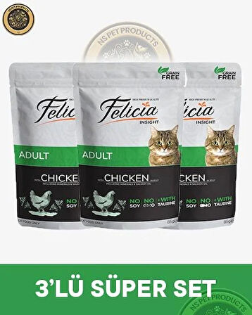 Felicia Pouch Yetişkin Tavuklu Yaş Kedi Maması 3x85gr