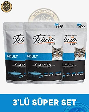 Felicia Pouch Yetişkin Somonlu Yaş Kedi Maması 3x85gr