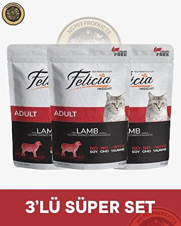 Felicia Pouch Yetişkin Kuzu Etli Yaş Kedi Maması 3x85gr