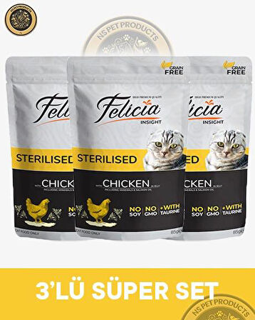 Felicia Pouch Kısırlaştırılmış Tavuklu Yaş Kedi Maması 3x85gr