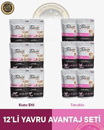 Felicia Pouch Yavru Kuzu-Tavuk Yaş Kedi Maması 12x85gr