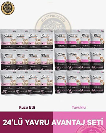 Felicia Pouch Yavru Kuzu-Tavuk Yaş Kedi Maması 24x85gr