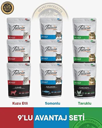 Felicia Pouch Kuzu-Somon-Tavuk Yaş Kedi Maması 9x85gr