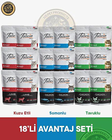 Felicia Pouch Kuzu-Somon-Tavuk Yaş Kedi Maması 18x85gr