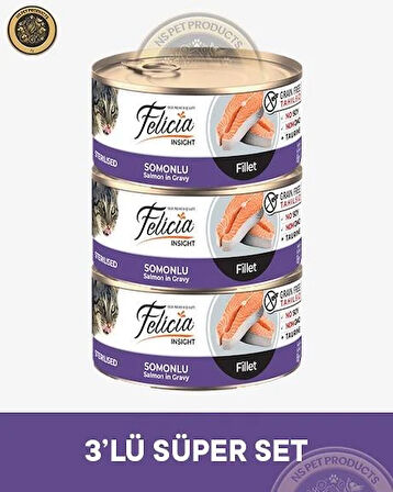Felicia Kısırlaştırılmış Somonlu Yetişkin Kedi Konservesi 3X85gr