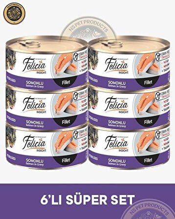 Felicia Kısırlaştırılmış Somonlu Yetişkin Kedi Konservesi 6X85gr