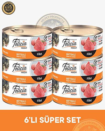 Felicia Kısırlaştırılmış Biftekli Fileto Yetişkin Kedi Konservesi 6x85gr