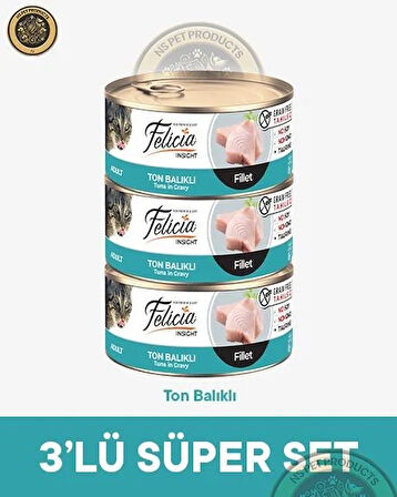 Felicia Ton Balıklı Fileto Yetişkin Kedi Konservesi 3x85gr