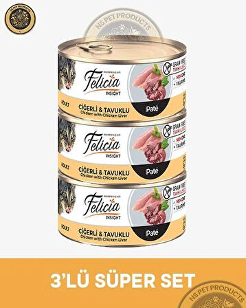 Felicia Ciğerli-Tavuklu Yetişkin Kedi Konservesi 3x85gr