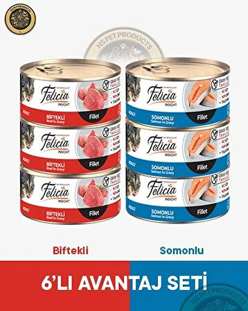 Felicia Biftekli-Somonlu Yetişkin Kedi Konservesi 6x85gr
