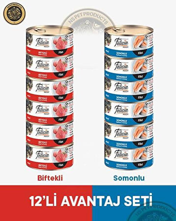 Felicia Biftekli-Somonlu Yetişkin Kedi Konservesi 12x85gr