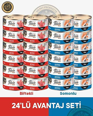 Felicia Biftekli-Somonlu Yetişkin Kedi Konservesi 24x85gr