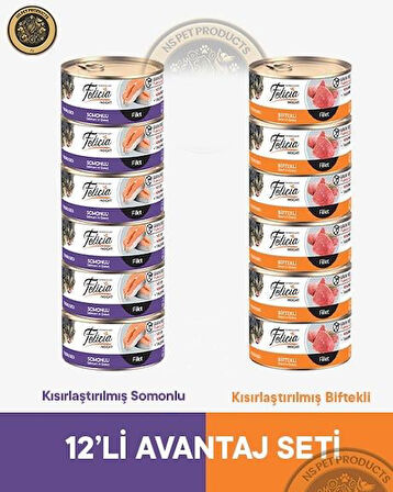 Felicia Kısırlaştırılmış Biftekli-Somonlu Yetişkin Kedi Konservesi 12x85gr
