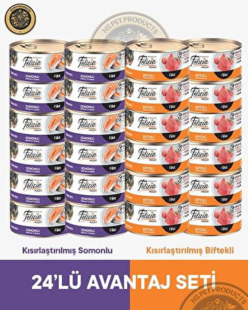 Felicia Kısırlaştırılmış Biftekli-Somonlu Yetişkin Kedi Konservesi 24x85gr