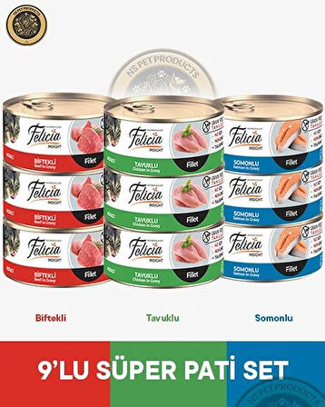 Felicia Biftekli-Tavuklu-Somonlu Yetişkin Kedi Konservesi 9x85gr