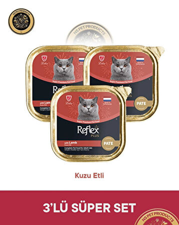Reflex Plus Pate Kuzu Etli Yetişkin Kedi Maması – 3 × 85 g