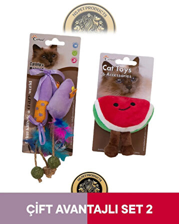 Eastland Matatabive Catnipli Peluş Fare ve Şekerli-Hışırtılı Peluş Karpuz Oyuncak 2'li Set