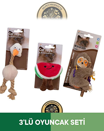 Eastland Catnipli Peluş Tavuk-Hışırtılı Peluş Karpuz-Tembel Hayvan Oyuncak 3'lü Set
