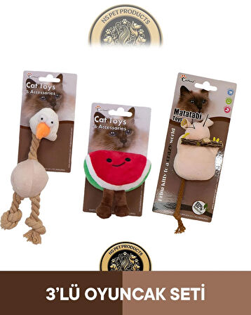 Eastland Catnipli Peluş Tavuk-Catnipli Hışırtılı Peluş Karpuz-Matatabili Peluş Fare Oyuncak 3'lü Set