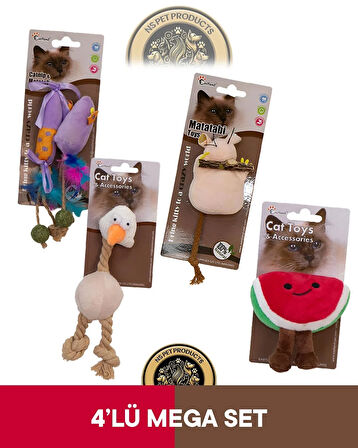 Eastland Matatabive Catnipli Peluş Fare ve Şekerli-Catnipli Peluş Tavuk-Matatabili Peluş Fare-Catnipli Hışırtılı Peluş Karpuz Oyuncak 4'lü Set