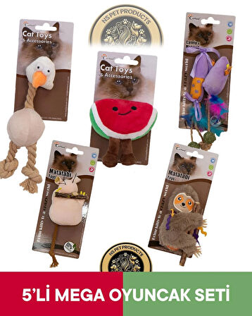 Eastland Catnipli Peluş Tavuk -Matatabili Fare-Catnipli Karpuz-Tembel Hayvan-Matatabive Catnipli Fare ve Şekerli Oyuncak 5'li Set