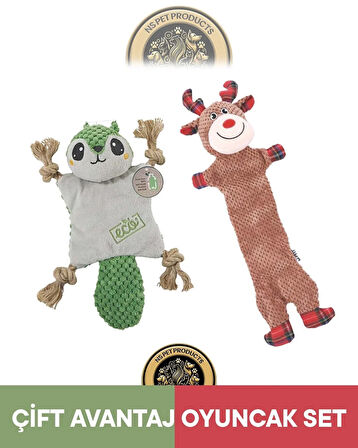 M-Pets Terra Eco Pip Puppy (Sincap)-Christmas Prancer (Geyik) Köpek Oyuncağı 2'li Set