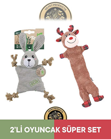 M-Pets Terra Eco Lulu Puppy (Tavşan)-Christmas Prancer (Geyik) Köpek Oyuncağı 2'li Set