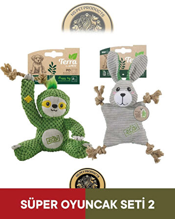 M-Pets Terra Eco Po Puppy (Tembel Hayvan)-Lulu Puppy (Tavşan) Köpek Oyuncağı 2'li Set