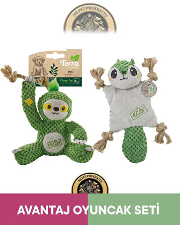 M-Pets Terra Eco Pip Puppy (Sincap)-Po Puppy (Tembel Hayvan) Köpek Oyuncağı 2'li Set