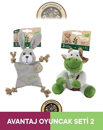 M-Pets Terra Eco Ella Puppy (İnek)-Lulu Puppy (Tavşan) Köpek Oyuncağı 2'li Set