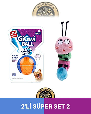 Gigwi Ball Sert Top 5 Cm Turuncu-Catnipli Tırtıl Oyuncak 2'li Set