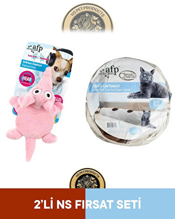 Afp Classic Comfort Kedi Tüneli Beyaz-Ultrasonik Fil Oyuncak 2'li Set