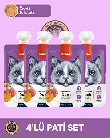 Wanpy Taze Ördekli Bal Kabaklı Kedi Et Ezmesi 4'lü – 90 g × 4 Paket