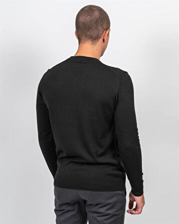 Erkek V Yaka Kazak Sık Örme Desenli Siyah Slim Fit Kazak NCS JEANS 3002