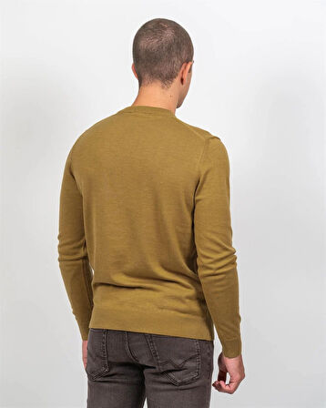 Erkek V Yaka Kazak Sık Örme Desenli Hardal Slim Fit Kazak NCS JEANS 3002