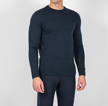 Erkek Triko Bisiklet Yaka Sık Örme Lacivert Slim Fit Kazak NCS JEANS 3001