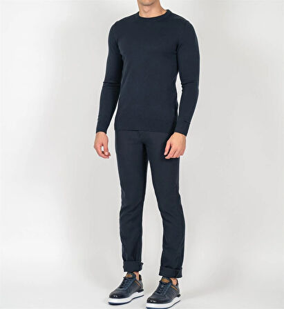 Erkek Triko Bisiklet Yaka Sık Örme Lacivert Slim Fit Kazak NCS JEANS 3001