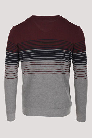 Erkek Triko Bordo Bisiklet Yaka Desenli Slim Fit Pamuklu Kazak NCS JEANS 3735