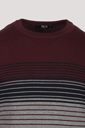 Erkek Triko Bordo Bisiklet Yaka Desenli Slim Fit Pamuklu Kazak NCS JEANS 3735