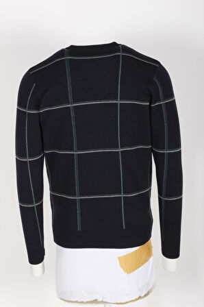 Erkek Triko Lacivert Bisiklet Yaka Desenli Slim Fit Pamuklu Kazak NCS JEANS 3744