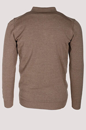 Erkek Polo Yaka Triko Vizonmelanj  Slim Fit Yarım Fermuarlı Balık Sırt Desenli Pamuklu Kazak NCS JEANS 3006