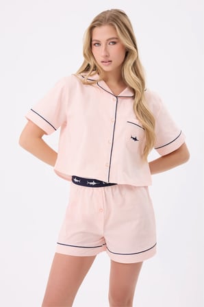 MARISILK™ SEASTRIPE Kadın Yazlık Şortlu Crop Gömlekli Pijama & Lounge Takımı