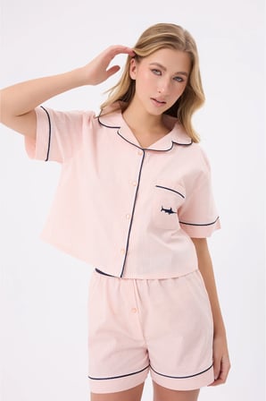 MARISILK™ SEASTRIPE Kadın Yazlık Şortlu Crop Gömlekli Pijama & Lounge Takımı