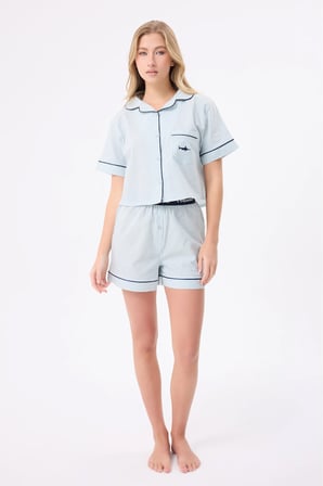 MARISILK™ SEASTRIPE Kadın Yazlık Şortlu Crop Gömlekli Pijama & Lounge Takımı