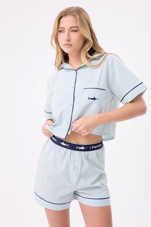 MARISILK™ SEASTRIPE Kadın Yazlık Şortlu Crop Gömlekli Pijama & Lounge Takımı