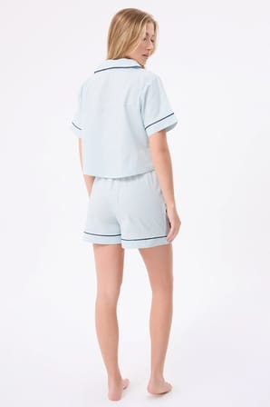 MARISILK™ SEASTRIPE Kadın Yazlık Şortlu Crop Gömlekli Pijama & Lounge Takımı