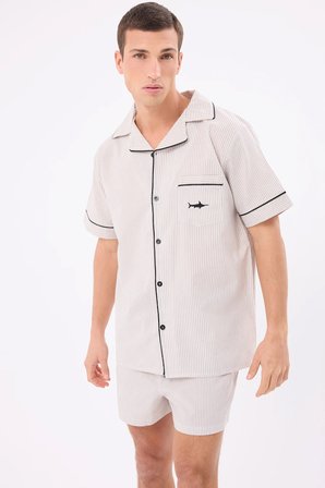 MARISILK™ SEASTRIPE Erkek Yazlık Şortlu Gömlekli Pijama & Lounge Takımı