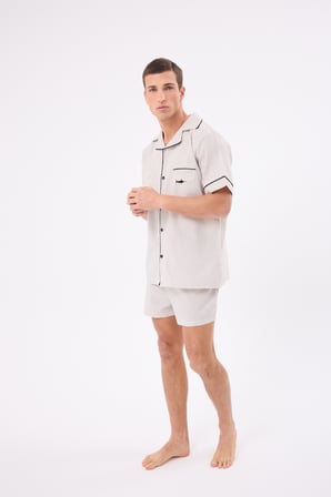 MARISILK™ SEASTRIPE Erkek Yazlık Şortlu Gömlekli Pijama & Lounge Takımı