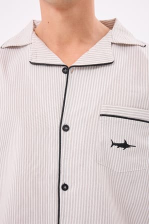 MARISILK™ SEASTRIPE Erkek Yazlık Şortlu Gömlekli Pijama & Lounge Takımı