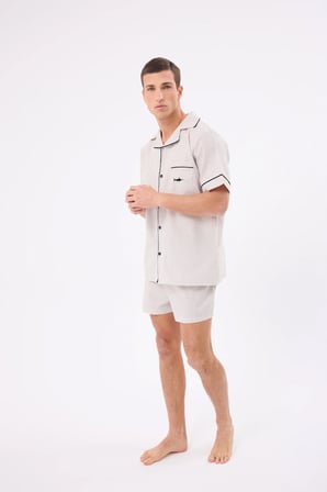 MARISILK™ SEASTRIPE Erkek Yazlık Şortlu Gömlekli Pijama & Lounge Takımı